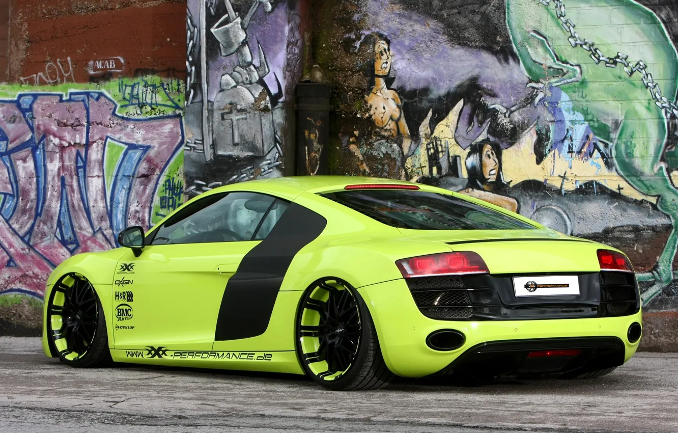 Photo wallpaper background, wall, Audi, tuning, Audi, green, supercar, grafiti