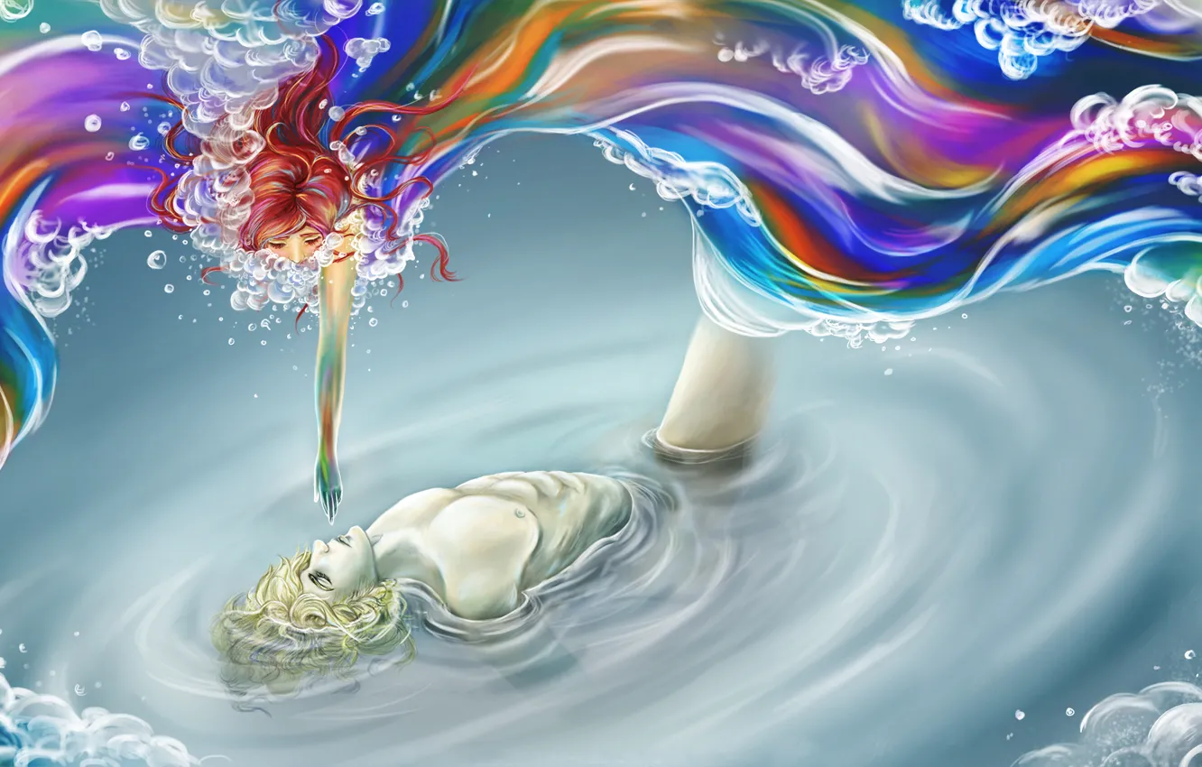 Photo wallpaper water, girl, paint, hand, art, guy