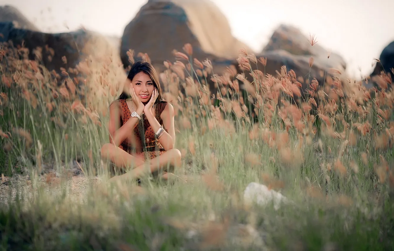 Photo wallpaper girl, nature, Asian