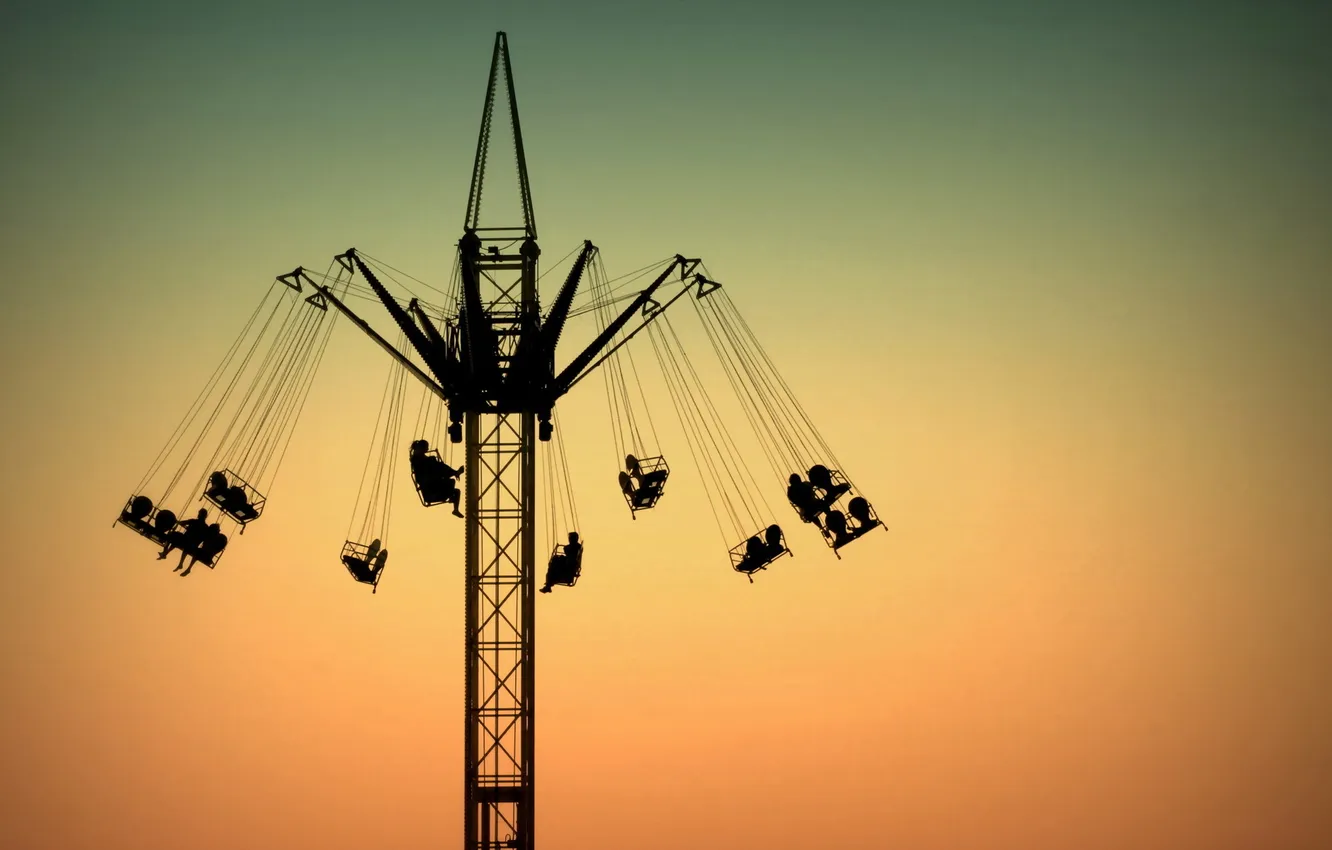 Photo wallpaper sunset, the city, carousel