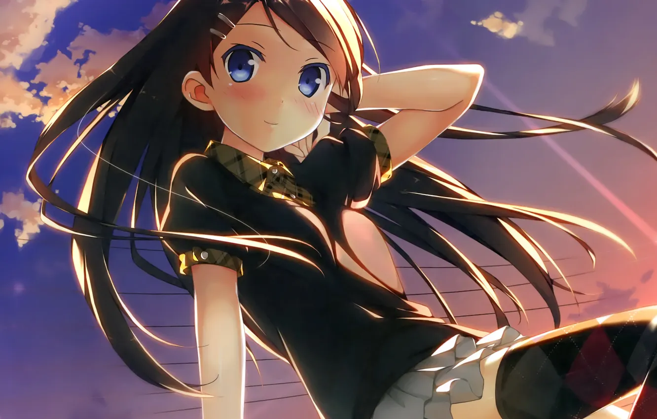 Photo wallpaper clouds, sunset, hair, girl, nenme no houkago