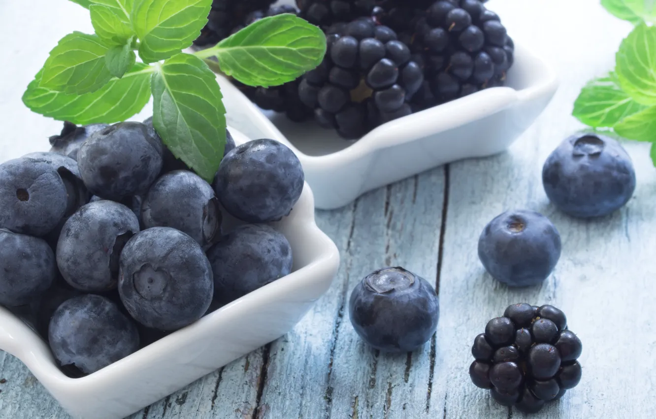 Photo wallpaper berries, blueberries, mint, ajivika