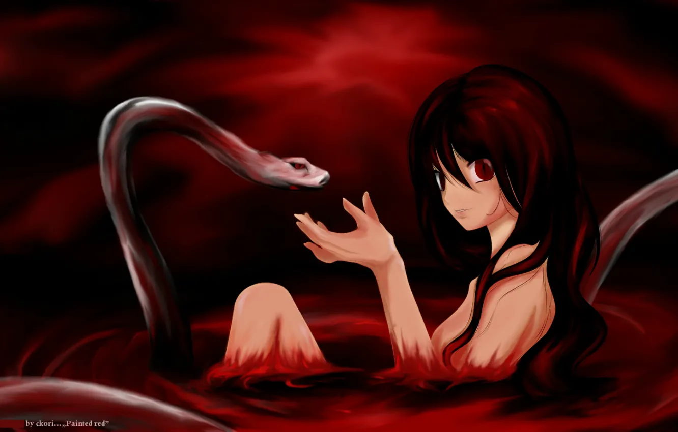 Photo wallpaper blood, snake, the demon, art, rite, black magic, Yumi Akimoto, Emi Ishakawa
