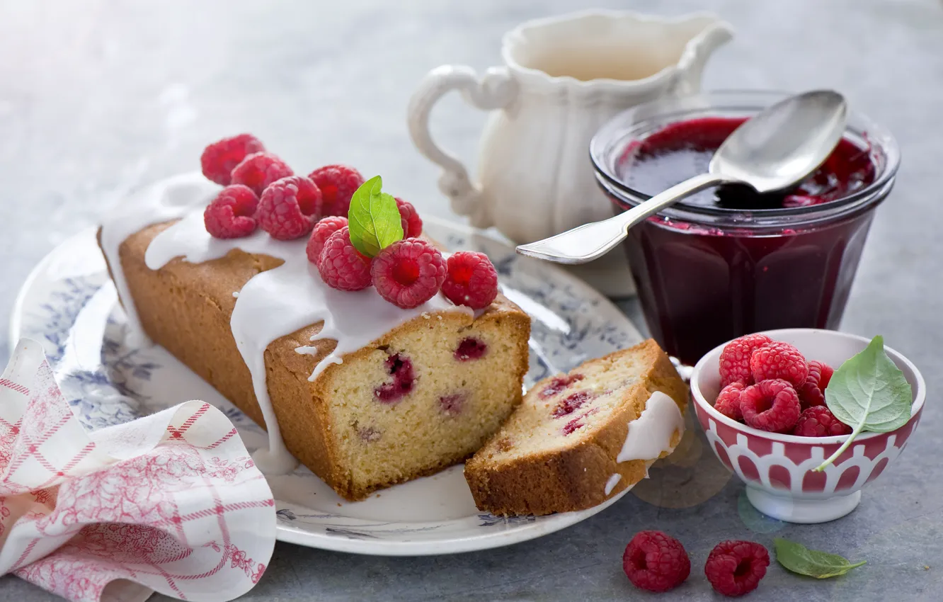Photo wallpaper raspberry, food, cake, cake, cake, cream, dessert, food