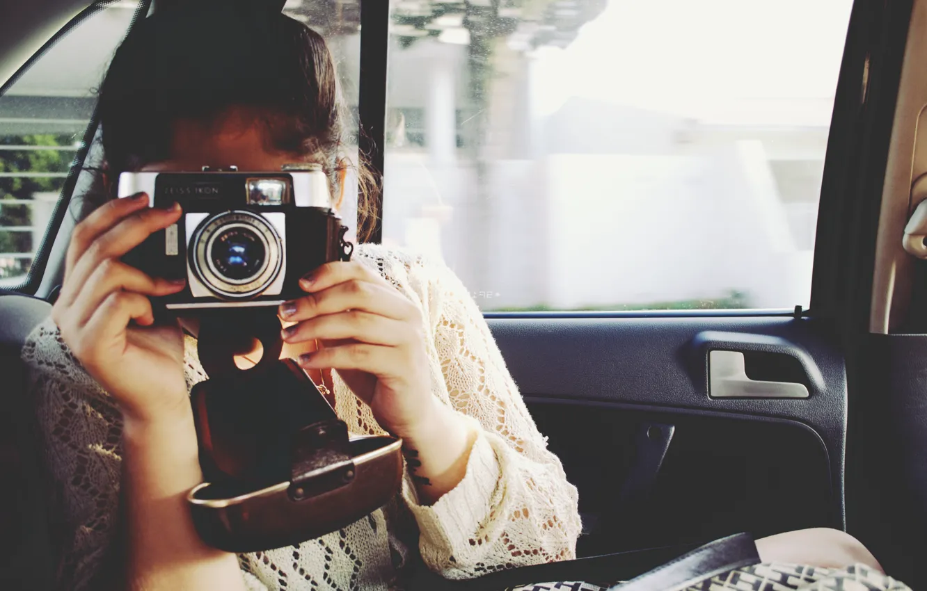 Photo wallpaper machine, girl, camera, the camera, salon, relieves