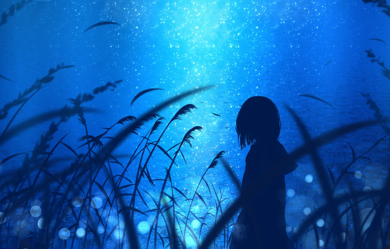 Photo wallpaper water, girl, night, nature, by jw