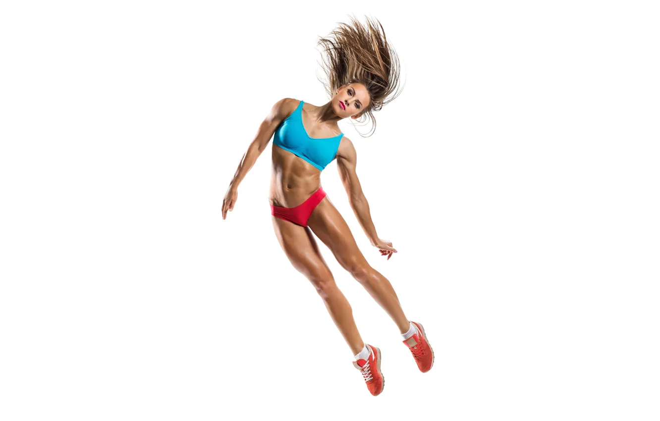 Photo wallpaper jump, model, pose, fitness