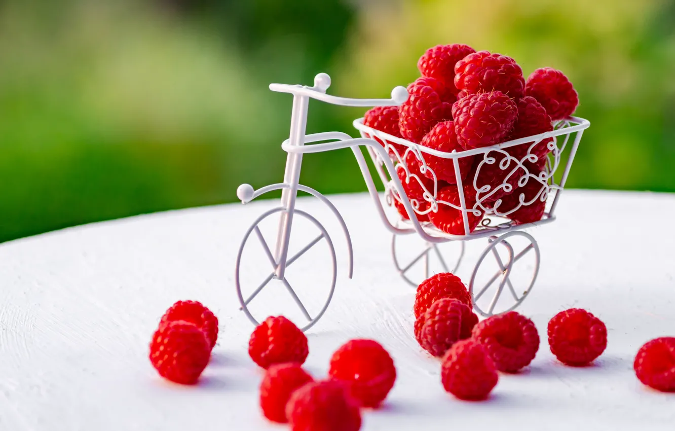 Photo wallpaper bike, berries, raspberry