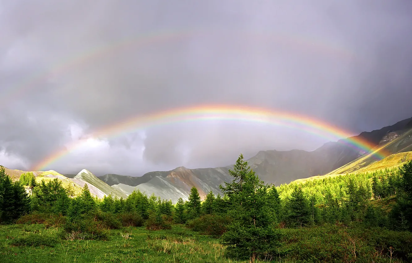 Photo wallpaper mountains, rainbow, Nature after the rain