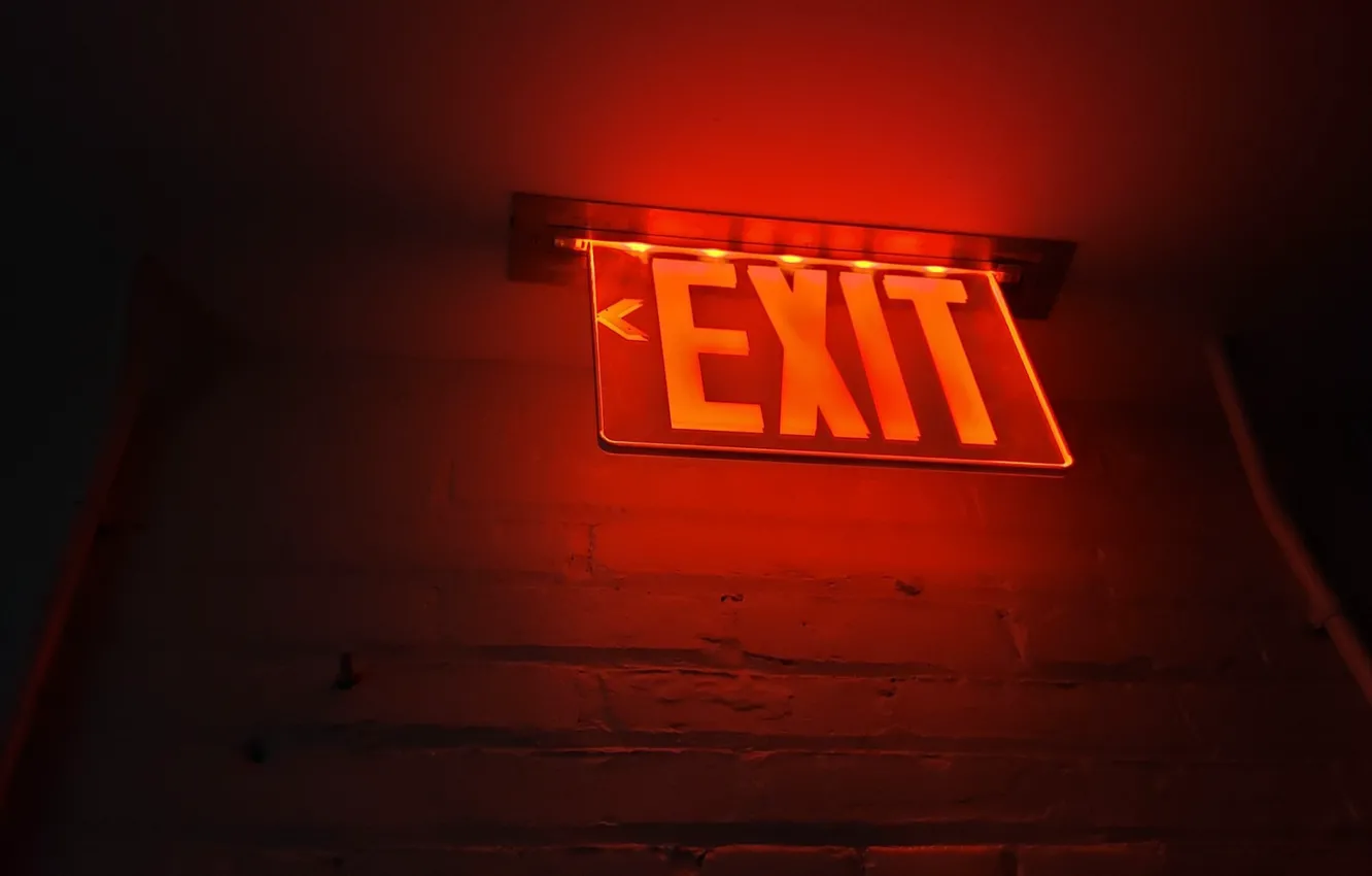 Photo wallpaper red, wall, sign, exit