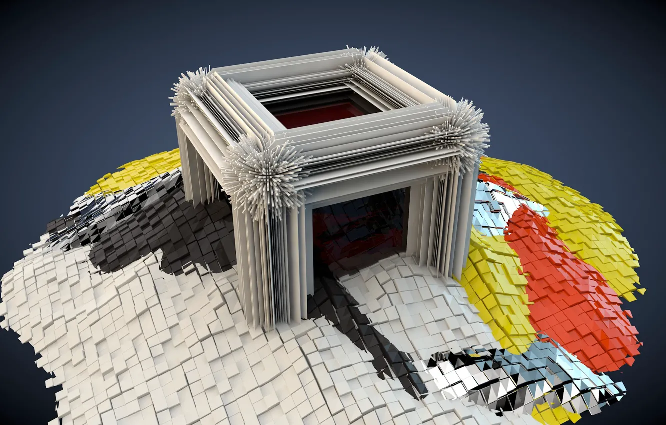 Photo wallpaper mountains, reflection, cubes, slide, cube, relief