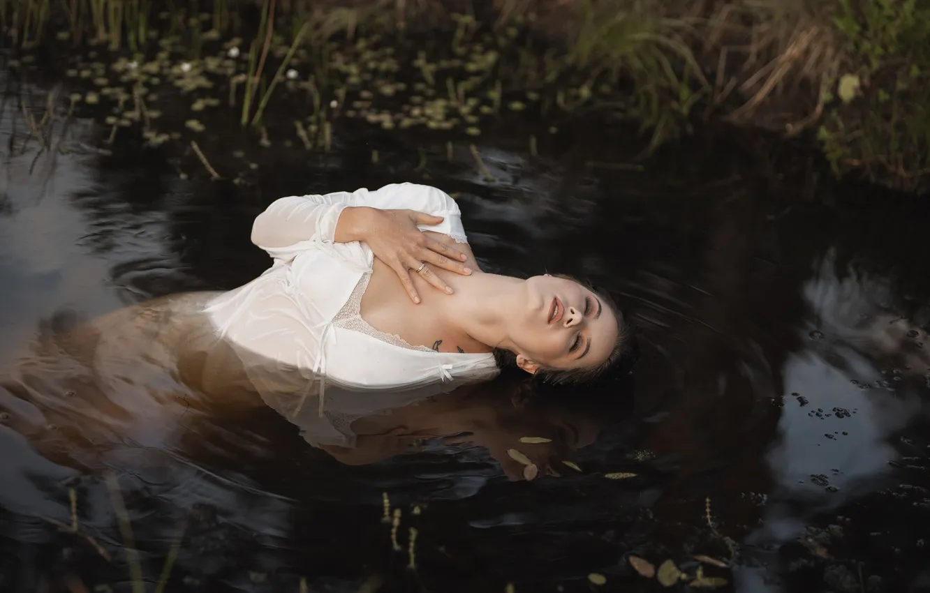 Photo wallpaper girl, pose, mood, the situation, hands, in the water, closed eyes, Vladimir Vasiliev