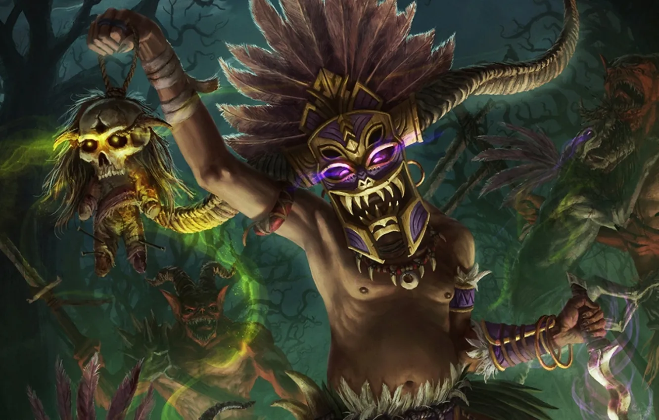 Photo wallpaper magic, skull, Diablo 3, the sorcerer, art, Witch Doctor, Diablo3