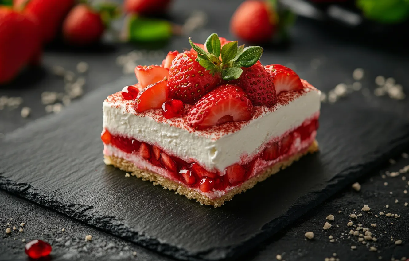 Photo wallpaper strawberry, cake, cake, AI art, neural network