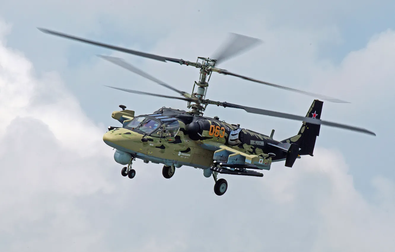 Photo wallpaper the sky, flight, helicopter, Russian, Ka-52, shock, "Alligator"