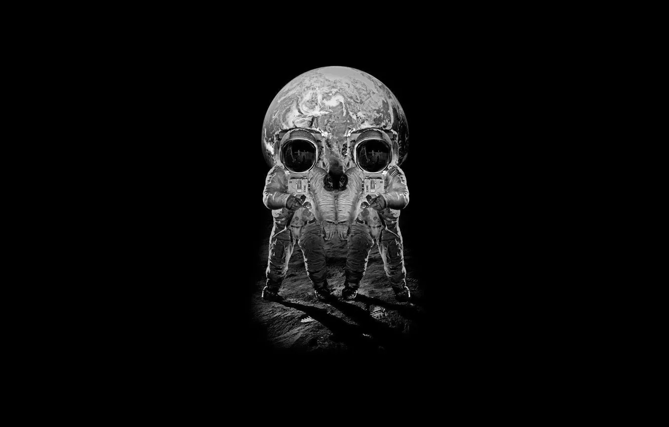 Photo wallpaper earth, the moon, skull, astronaut, sake, moon, Earth, astronaut