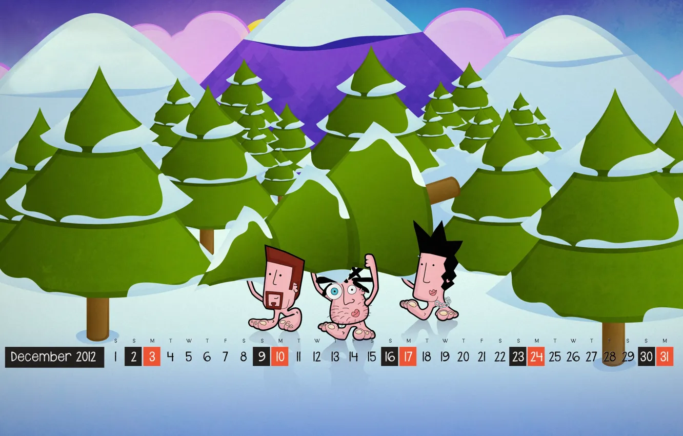 Photo wallpaper forest, snow, figure, tree, new year, vector, men, day