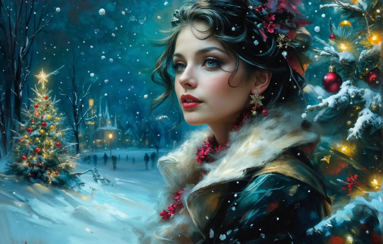 Photo wallpaper winter, girl, snow, toy, tree, from lietuciennica