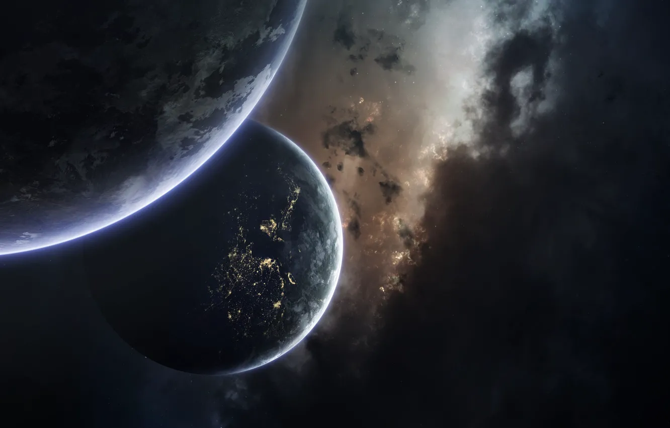 Photo wallpaper space, light, nebula, space, planet, satellite, art, space