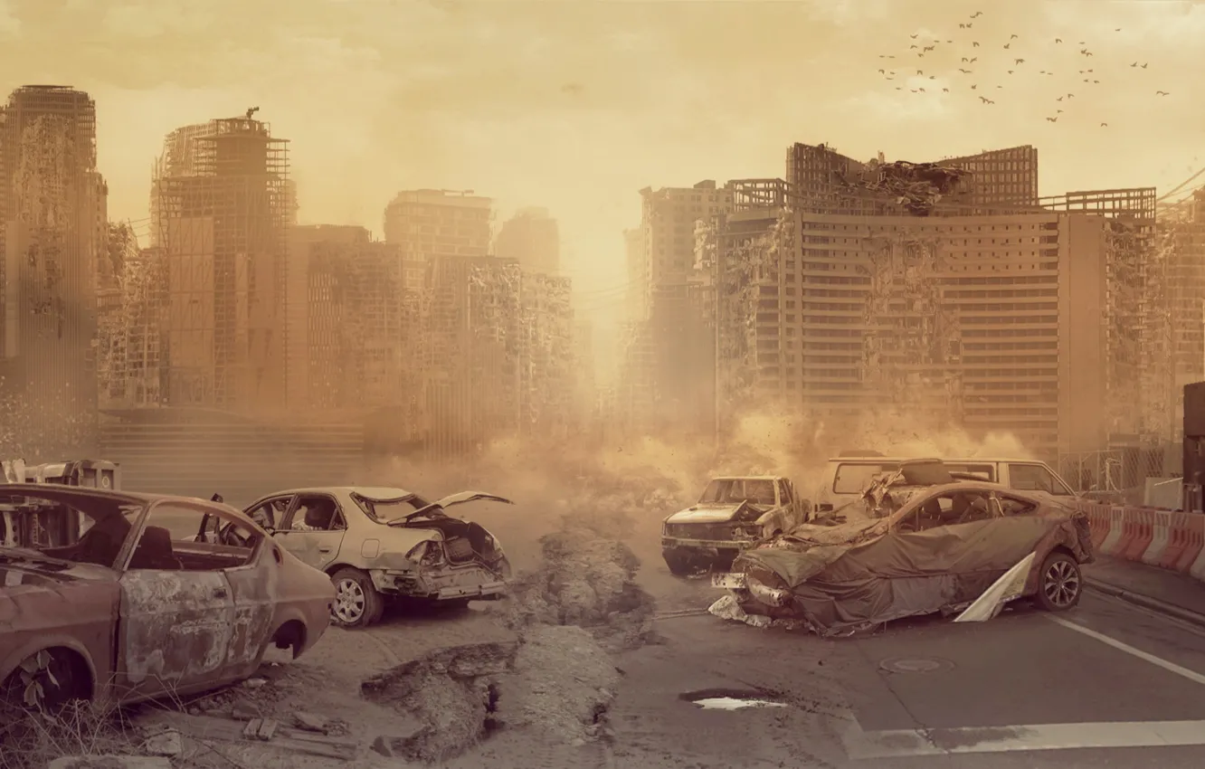 Photo wallpaper city, ruins, hell, apocalypse, destroyed city