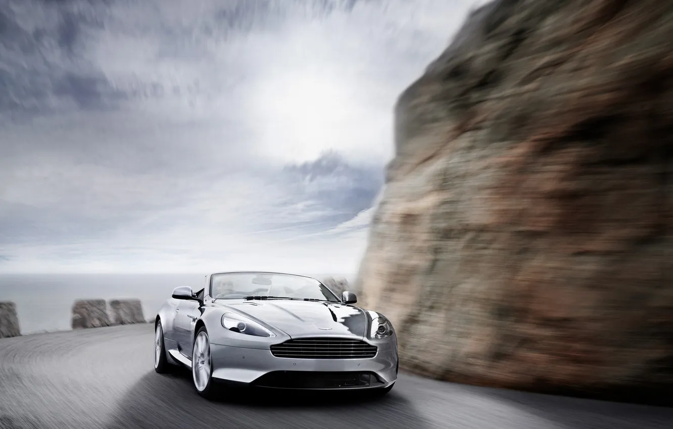 Photo wallpaper road, the sky, mountains, open, rocks, Aston Martin, 2011, Virage