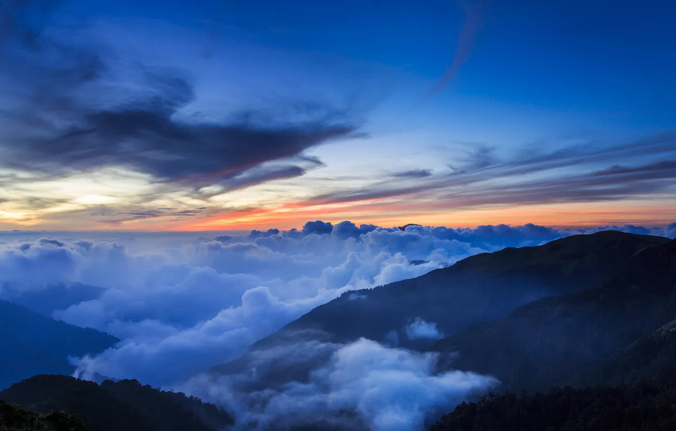 Photo wallpaper clouds, landscape, mountains