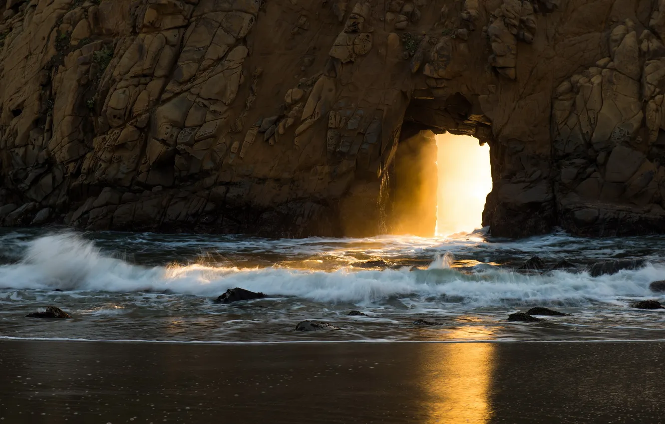 Photo wallpaper sea, light, rocks