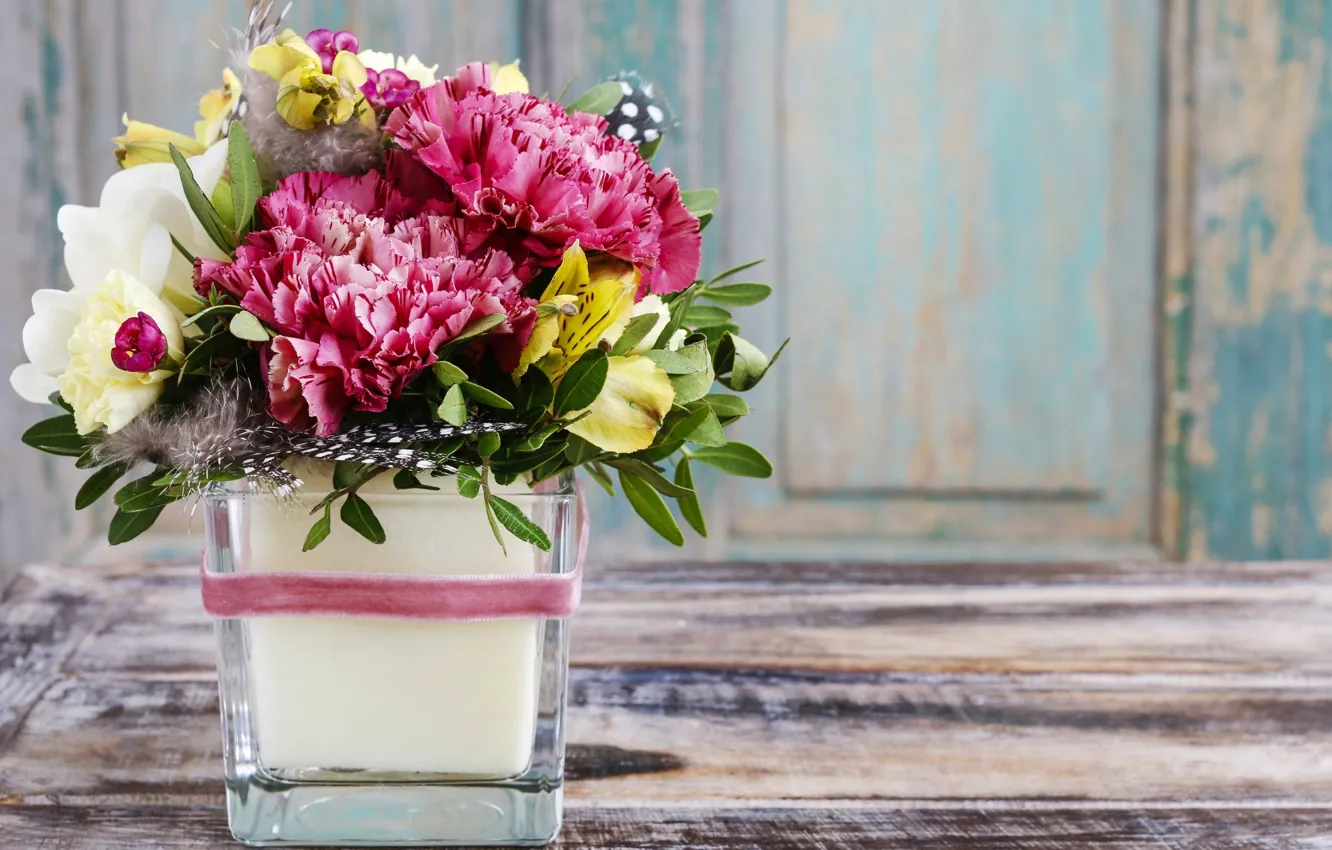 Photo wallpaper flowers, bouquet, vase, peonies, clove