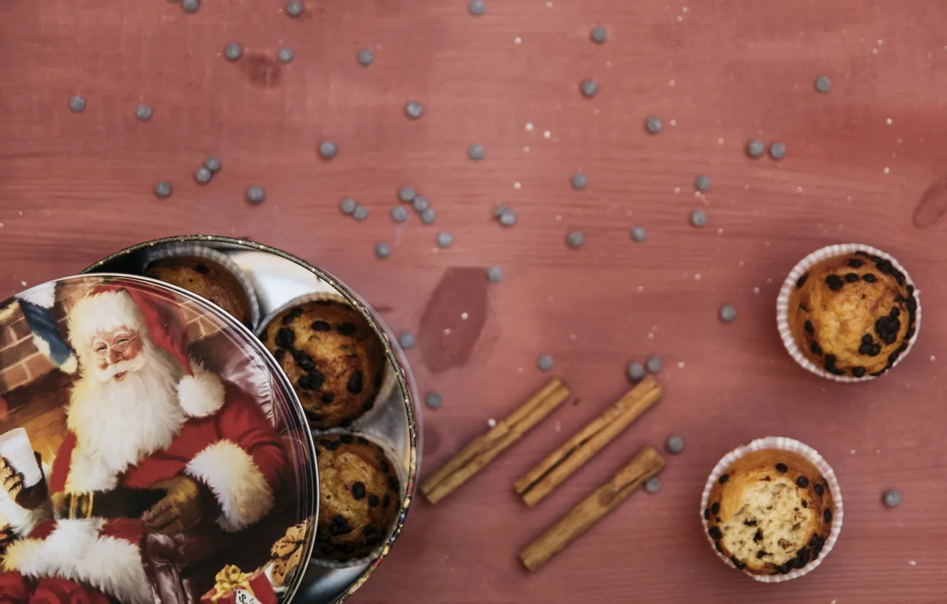Photo wallpaper holiday, cinnamon, box, cupcakes, treats