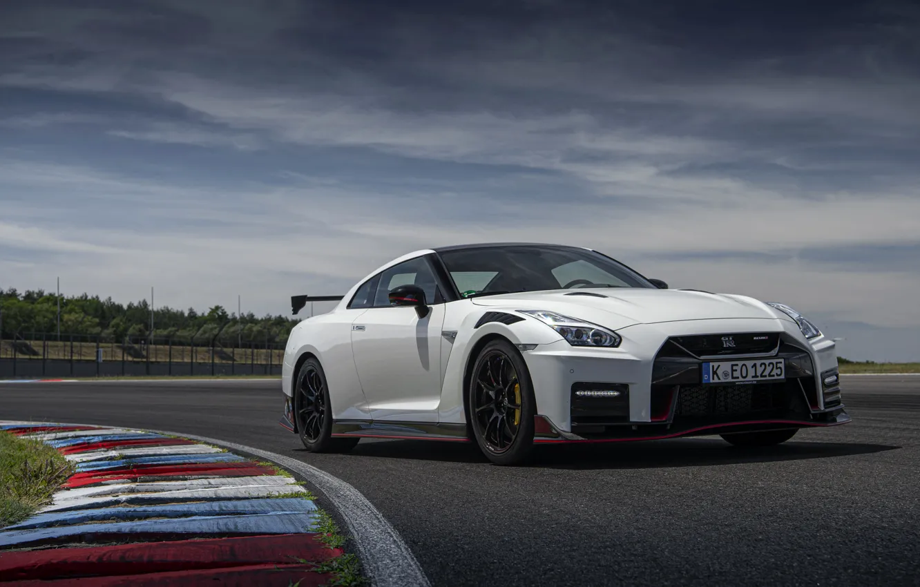 Photo wallpaper white, Nissan, GT-R, on the track, R35, Nismo, 2020, 2019