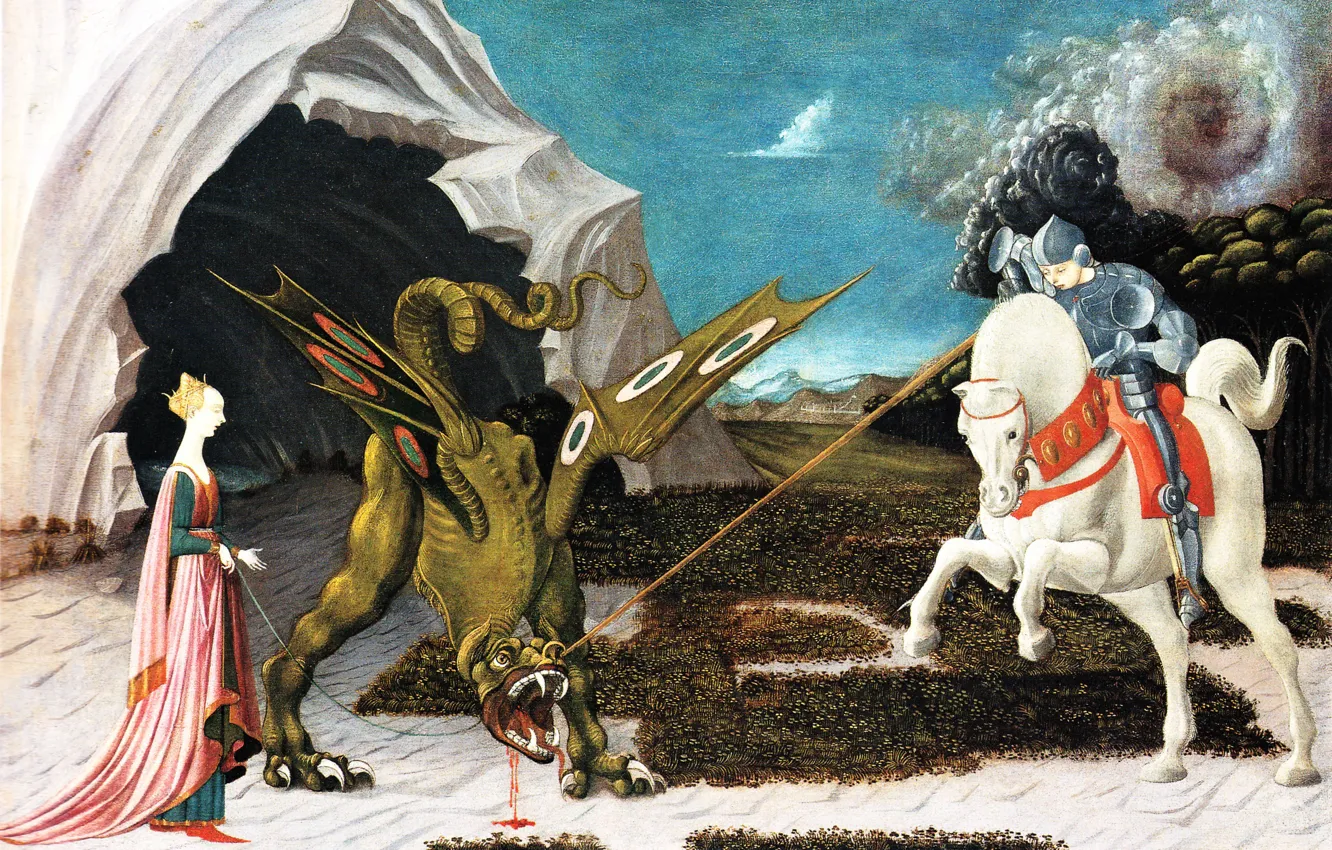 Photo wallpaper tale, picture, myth, Paolo Uccello, St. George the Princess and the dragon, Paul Bird