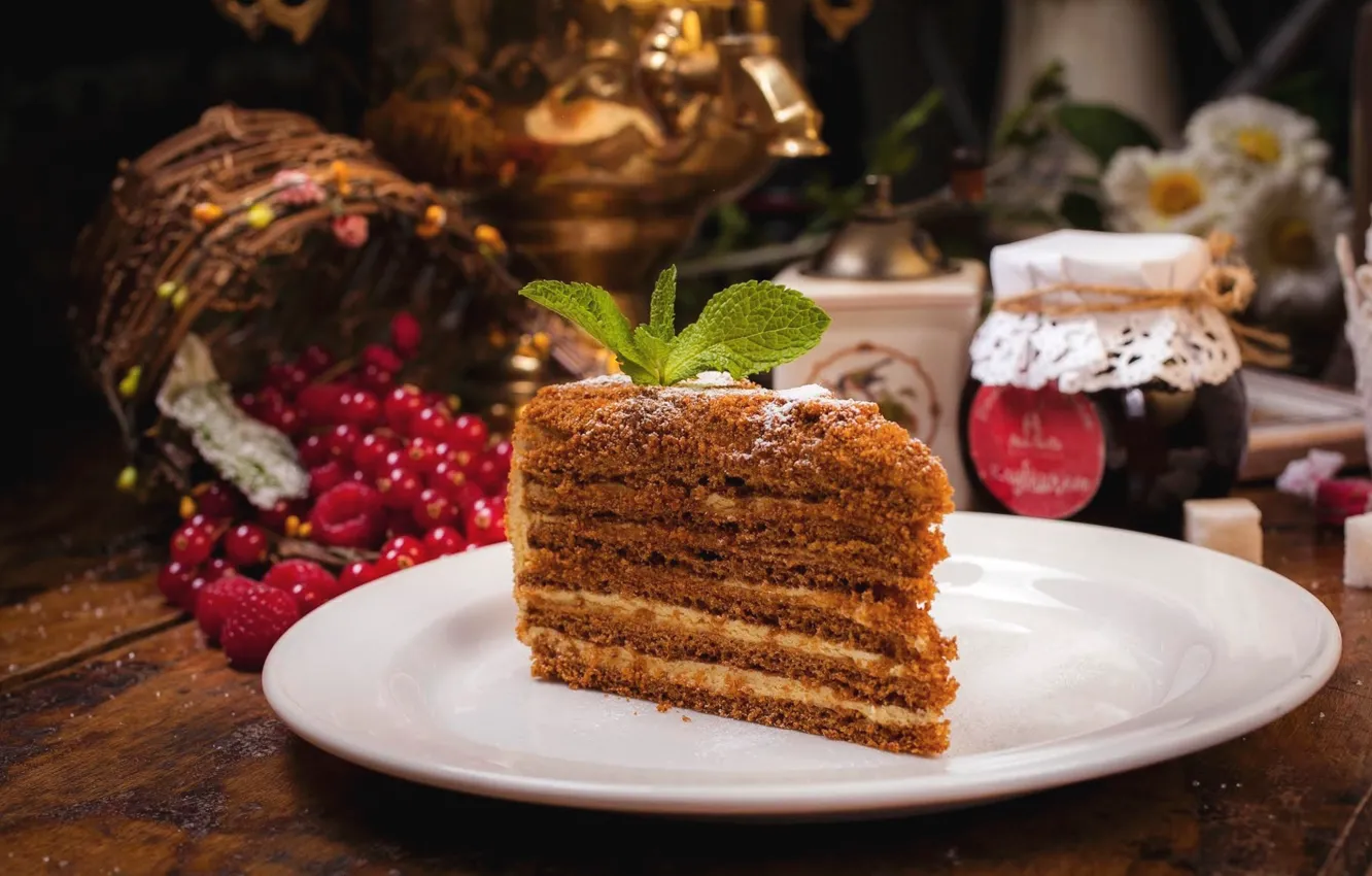 Photo wallpaper berries, honey, cake, honey