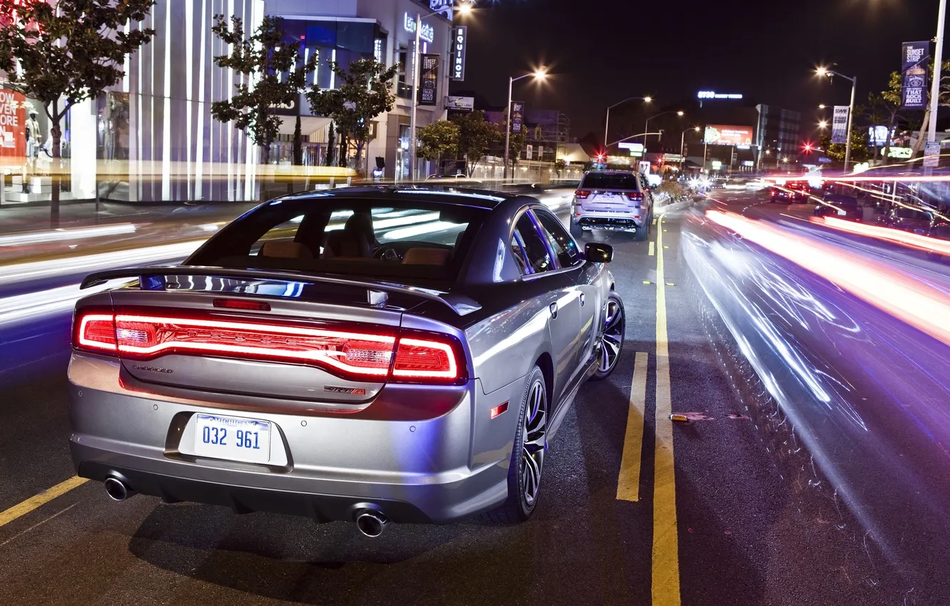 Photo wallpaper road, night, the city, lights, Dodge, SRT8, Dodge, Charger
