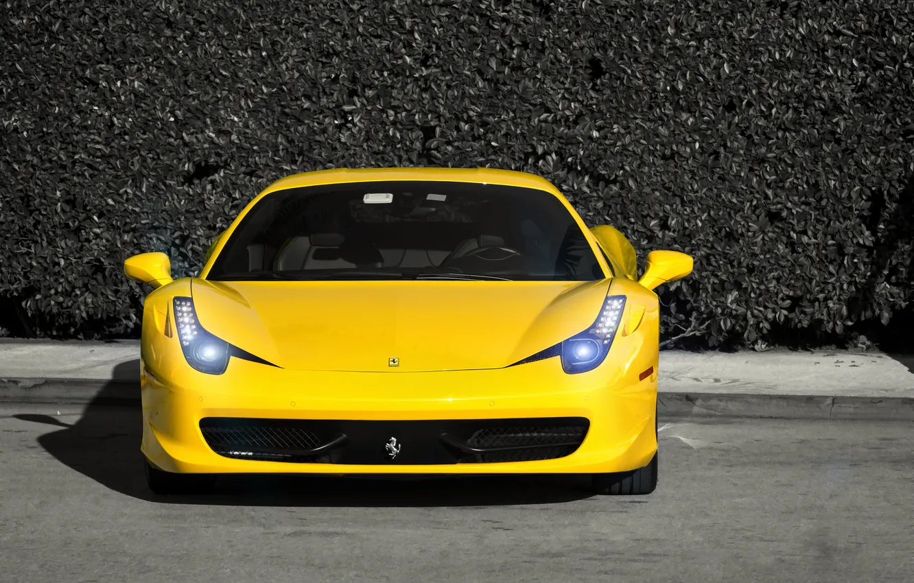 Photo wallpaper yellow, shadow, ferrari, Ferrari, yellow, Italy, the front, 458 italia