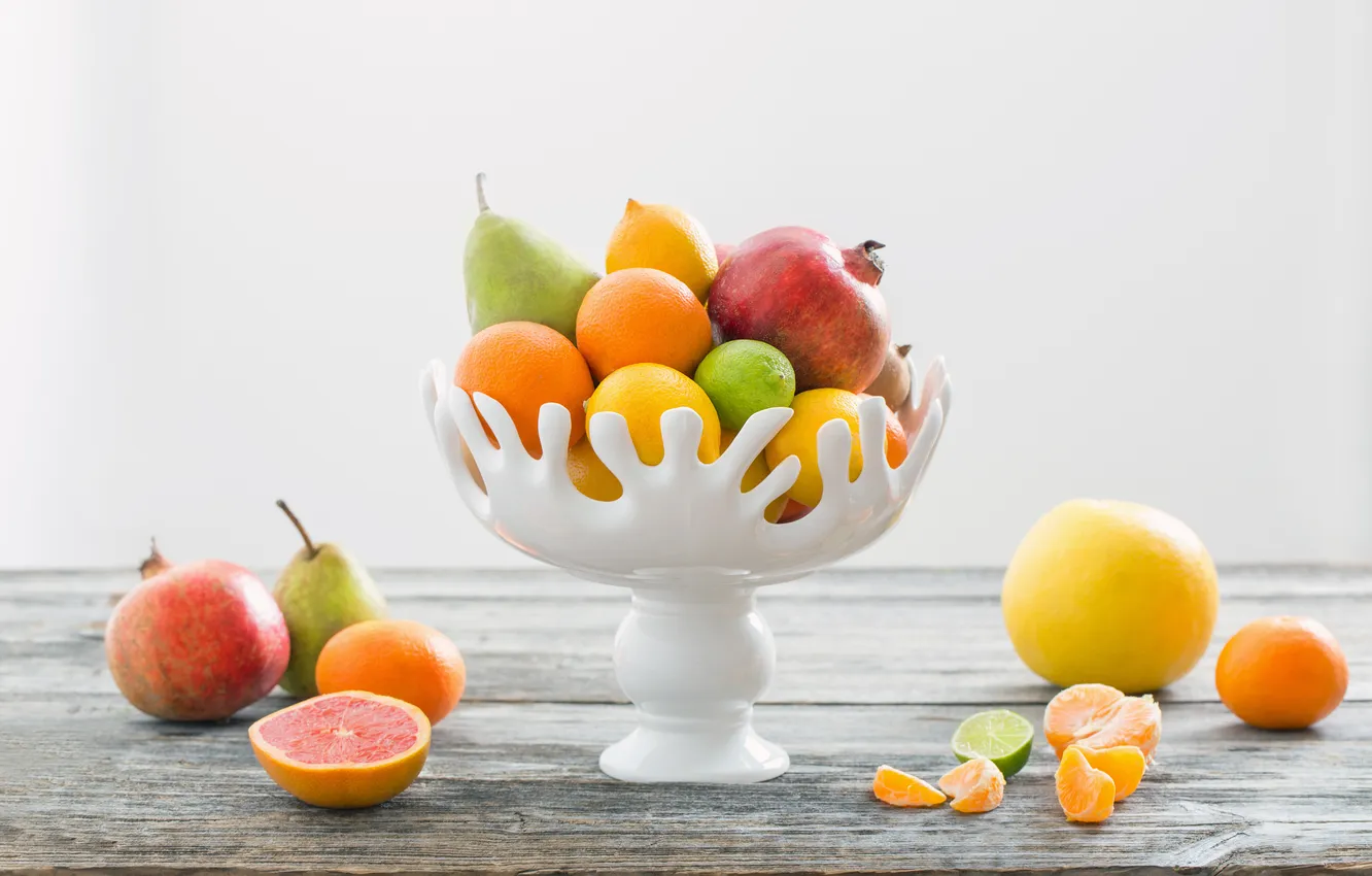 Photo wallpaper oranges, vase, fruit, fresh, fruits, berries
