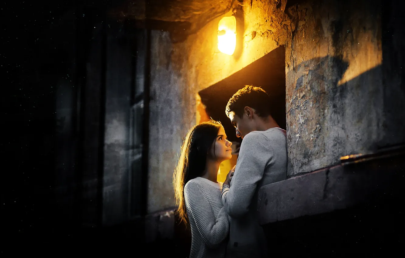 Photo wallpaper look, girl, light, pair, guy, lovers