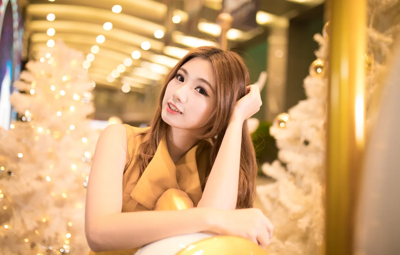 Photo wallpaper look, model, portrait, hands, makeup, dress, hairstyle, Asian