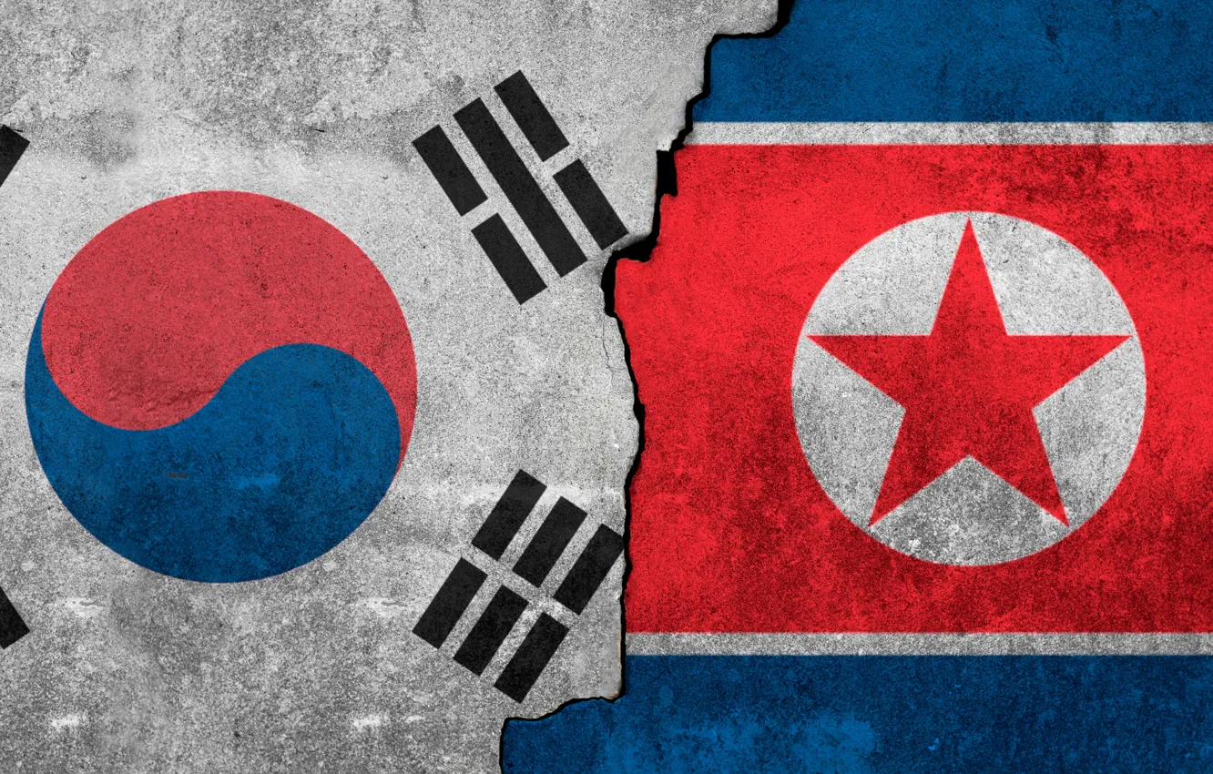 Photo wallpaper flag, South, Korea, North