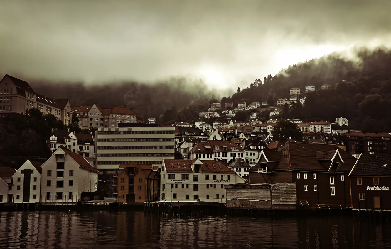 Photo wallpaper the city, dawn, Norway, panorama