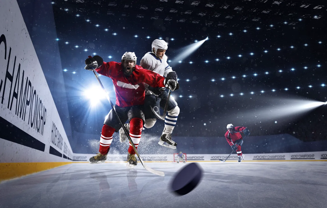 Photo wallpaper Sport, Uniform, Men, Hockey, The Rays Of Light, Rink