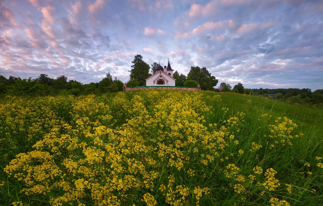 Photo wallpaper landscape, nature, Church, grass, Konstantin Voronov