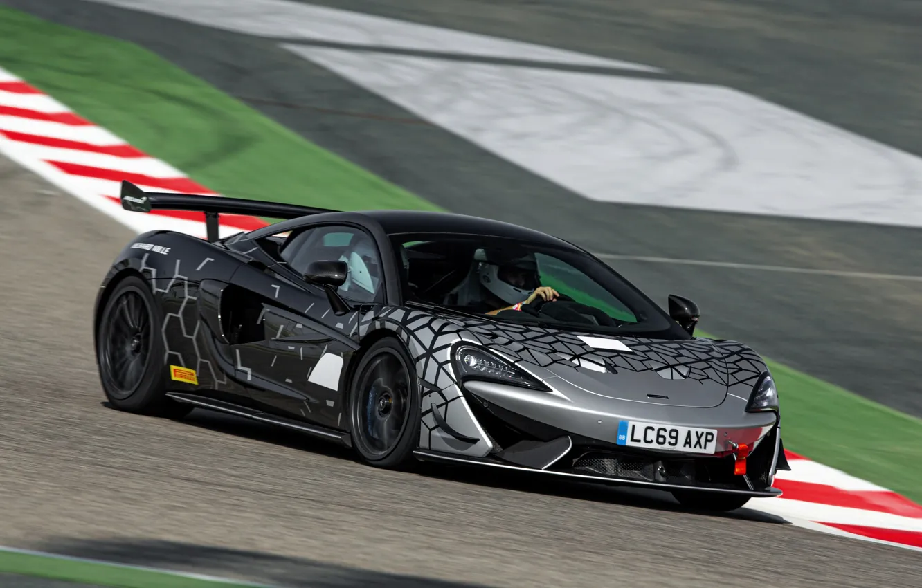 Photo wallpaper coupe, McLaren, on the track, 2020, V8 twin-turbo, 620R, 620 HP, 3.8 L.