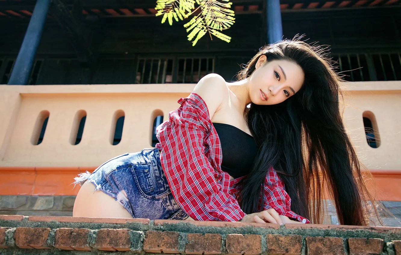 Photo wallpaper pose, model, brunette, Asian, beauty, cutie, long hair, model