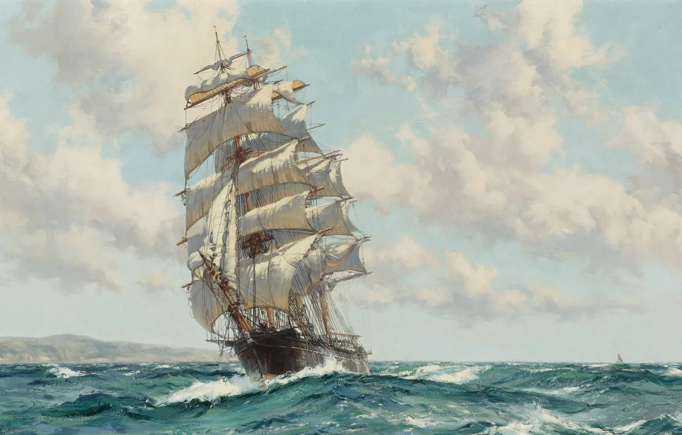 Photo wallpaper sea, wave, frigate, oil painting, sailing ship