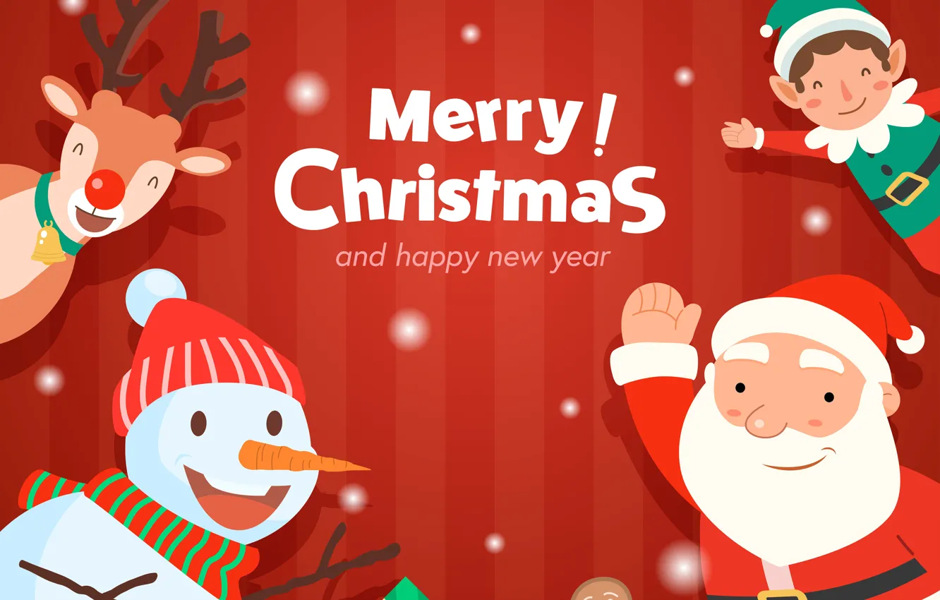 Photo wallpaper smile, elf, new year, deer, Christmas, snowman, Santa Claus, merry christmas