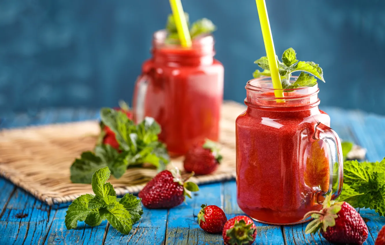Photo wallpaper berries, strawberry, juice, mint, fresh