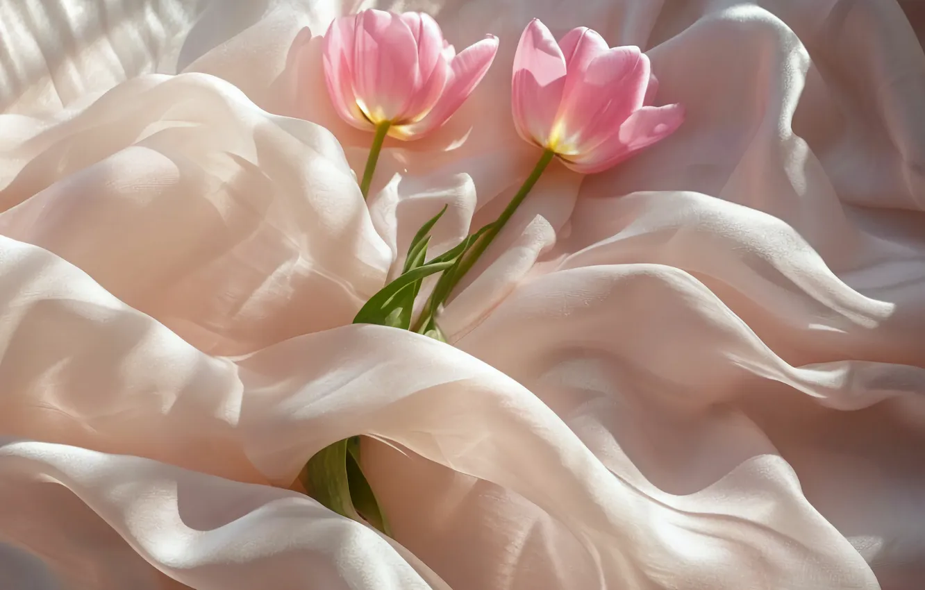 Photo wallpaper flowers, tulips, pink