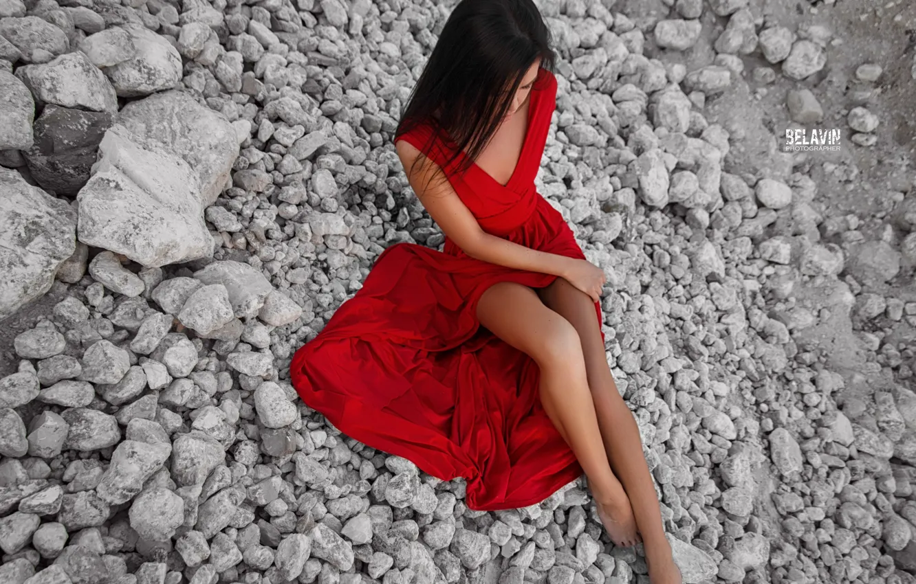 Photo wallpaper girl, stones, dress, legs, Belavin, Alexander Belavin