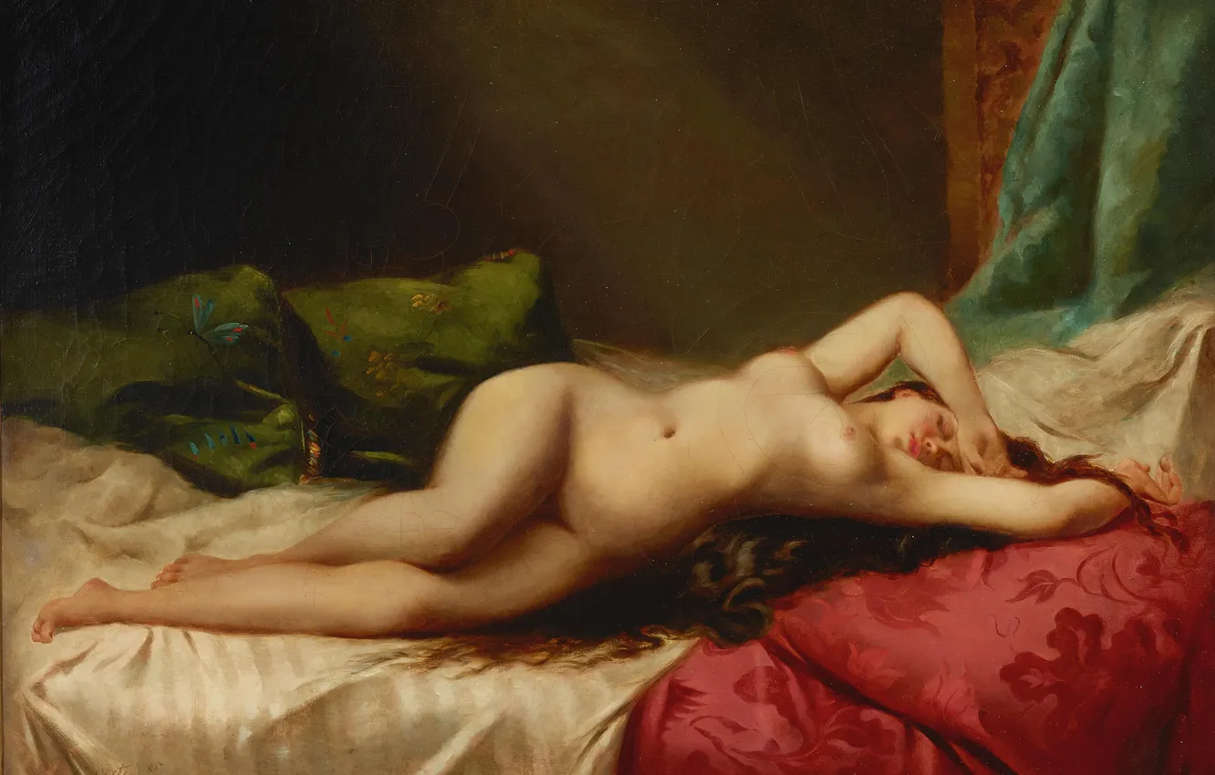 Photo wallpaper girl, bed, picture, sleeping, naked, Italian artist, Angelo Asti, Angelo Asti