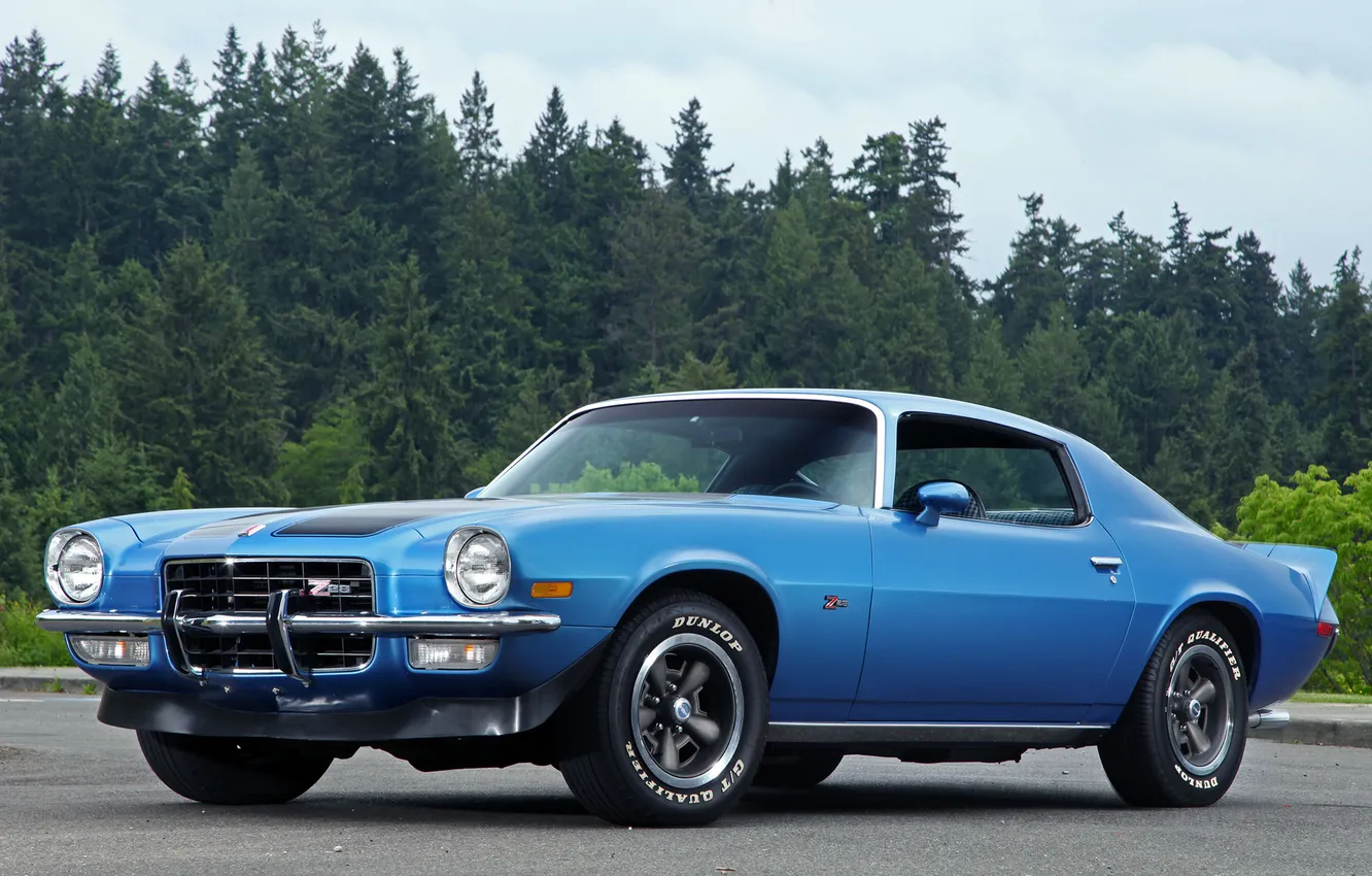 Photo wallpaper blue, background, Chevrolet, Camaro, Chevrolet, Camaro, Muscle car, 1972